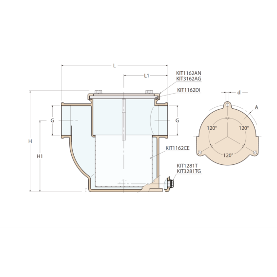 Guidi, 1 1/2" Water strainer "Mediterraneo" series with polycarbonate cover