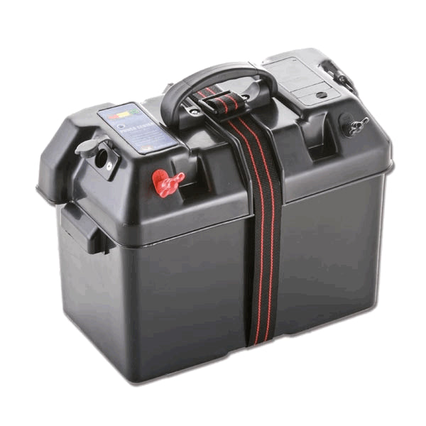 TREM, 100A Battery Box 20x35x24cm with strap Switch, Insltd Outlets & Cigar Socket  N0111537  TRN0111537