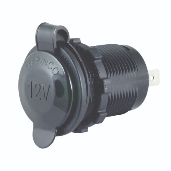 Marinco, 12V Receptacle, Black, With Old Style Ring