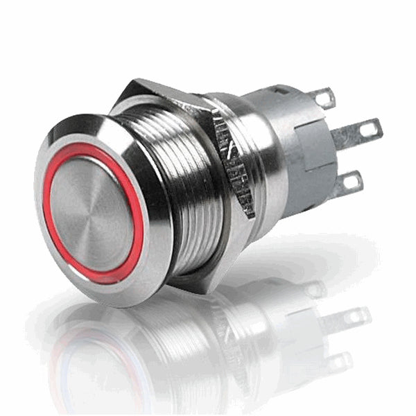 Hella, 12V Red Illuminated Momentary Switch 304 S/Steel IP67