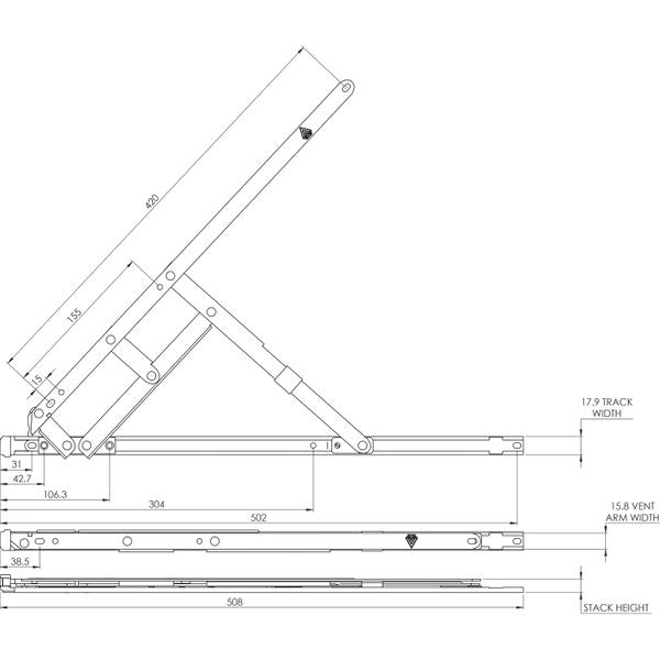 Avocet, 20" Side Hung Heavy Duty Friction Stay (13mm Stack Height)